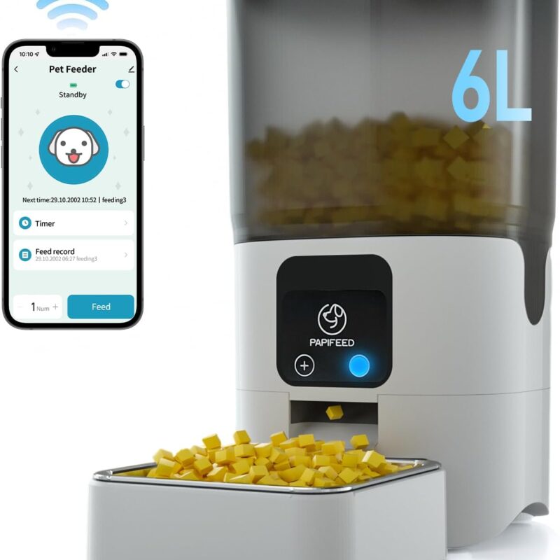 Smart Automatic Cat Feeders: WiFi Pet Feeder with APP Control for Remote Feeding, Detachable for Easy Clean, Automatic Cat Food Dispenser with Alexa,1-30 Meals Per Day for Dog (6L/25Cup)