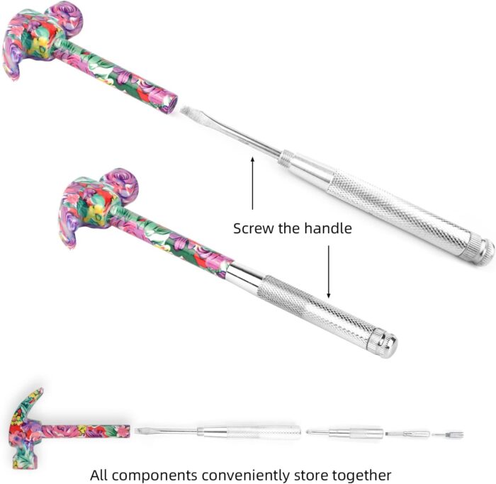 YOUMI 6 in 1 Multifunctional Floral Hammer & Screwdriver Tool Set Claw Hammer with Slotted/Flat Head Phillips Screwdriver Nail Puller Best Christmas Thanksgiving Halloween Gift for Her(Pink) - Image 5