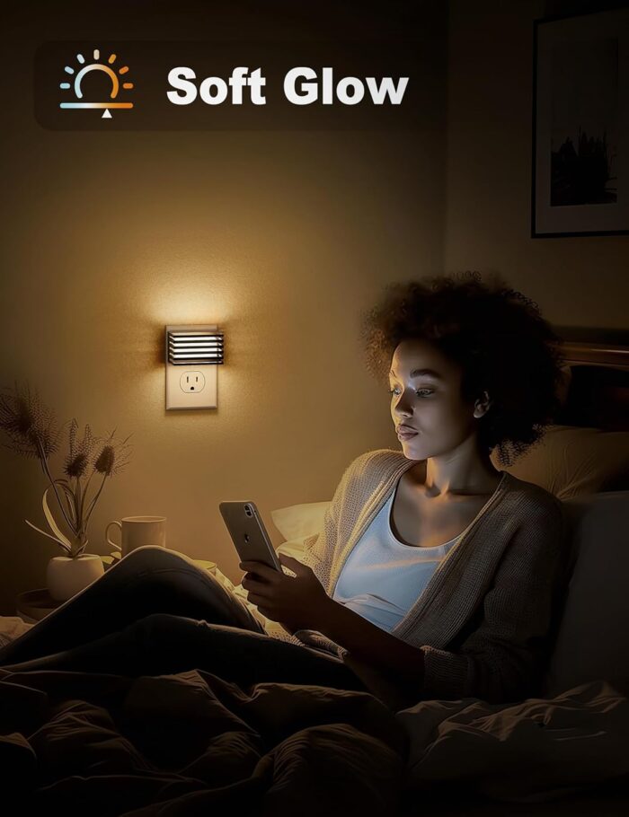 JandCase LED Night Light, [2 Pack] Night Lights Plug into Wall with Dusk to Dawn Sensor, Dimmable Plug in Night Light, Adjustable Brightness, 3000K Soft White Nightlight for Bedroom Bathroom Hallway - Image 4