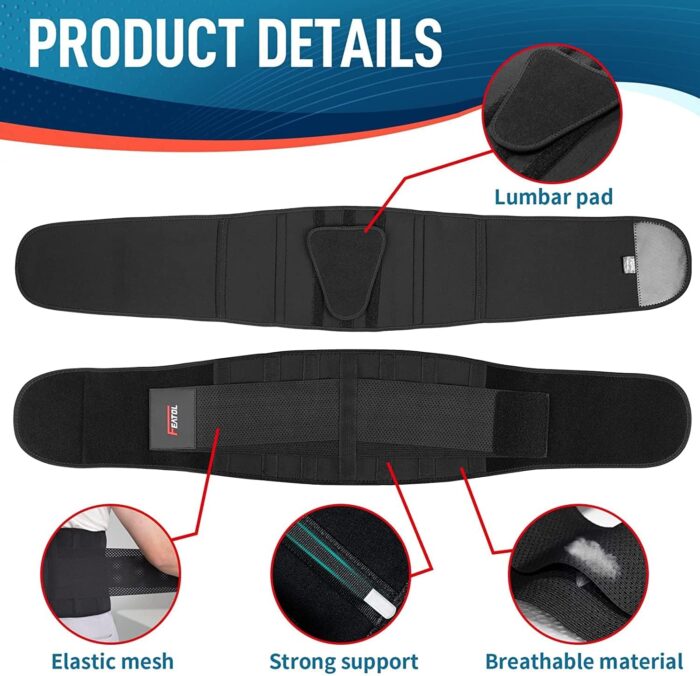 FEATOL Back Brace Support Belt-Lumbar Support Back Brace for Back Pain, Sciatica, Scoliosis, Herniated Disc Adjustable Support Straps-Lower Back Brace with Removable Lumbar Pad for Men & Women - Image 3