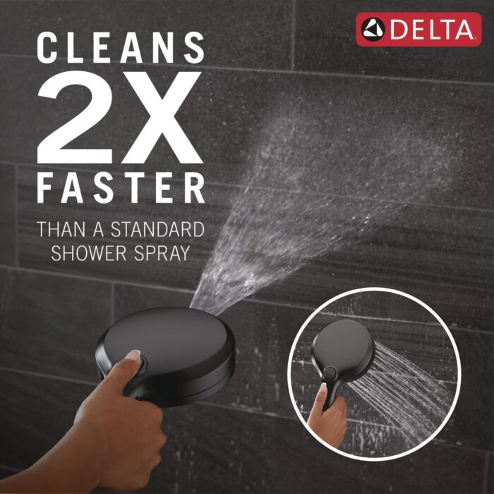 Delta Faucet 6-Setting In2ition 2-in-1 Dual Shower Head with ProClean Spray, Matte Black Round Shower Head with Hose, Hand Held Shower Head, Matte Black 75655BL - Image 2