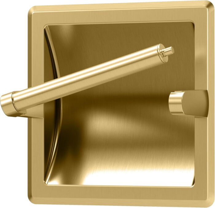 Gatco 753 Recessed Pivoting Toilet Paper Holder, Wall Mounted, Heavy Duty Metal Tissue Holder for Bathroom – Available in Brushed Brass
