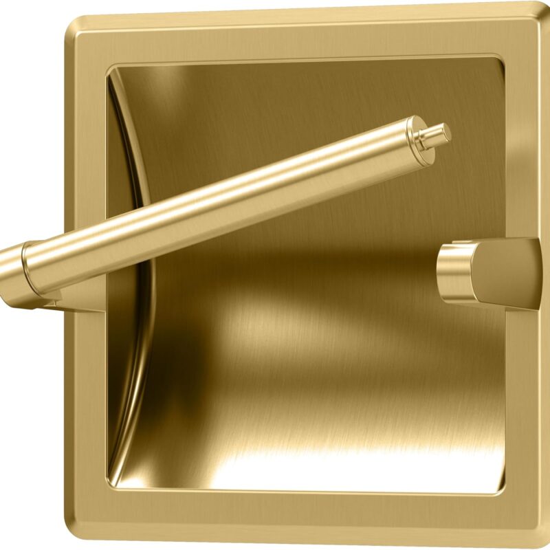 Gatco 753 Recessed Pivoting Toilet Paper Holder, Wall Mounted, Heavy Duty Metal Tissue Holder for Bathroom – Available in Brushed Brass