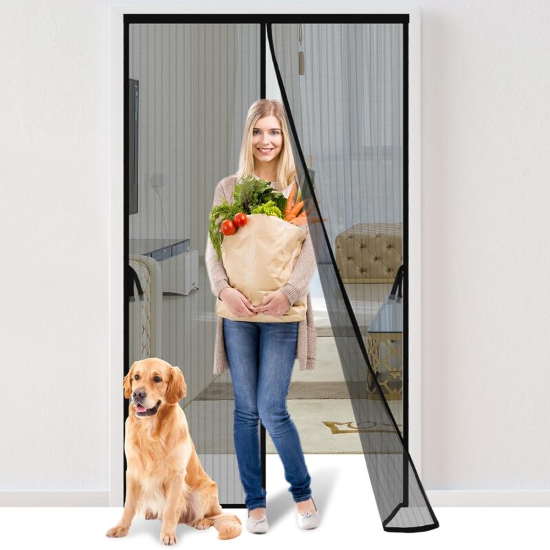 Magnetic Screen Door -Fit for Door Size:32x80 Inch, Hands Free Mesh Partition, Heavy Duty Screen Door Mesh Curtain Keeps Bugs Out, Frame Hook & Loop, Pet and Kid Friendly, Screen Door Size 34x82