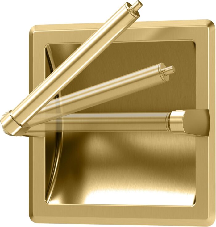 Gatco 753 Recessed Pivoting Toilet Paper Holder, Wall Mounted, Heavy Duty Metal Tissue Holder for Bathroom – Available in Brushed Brass - Image 4