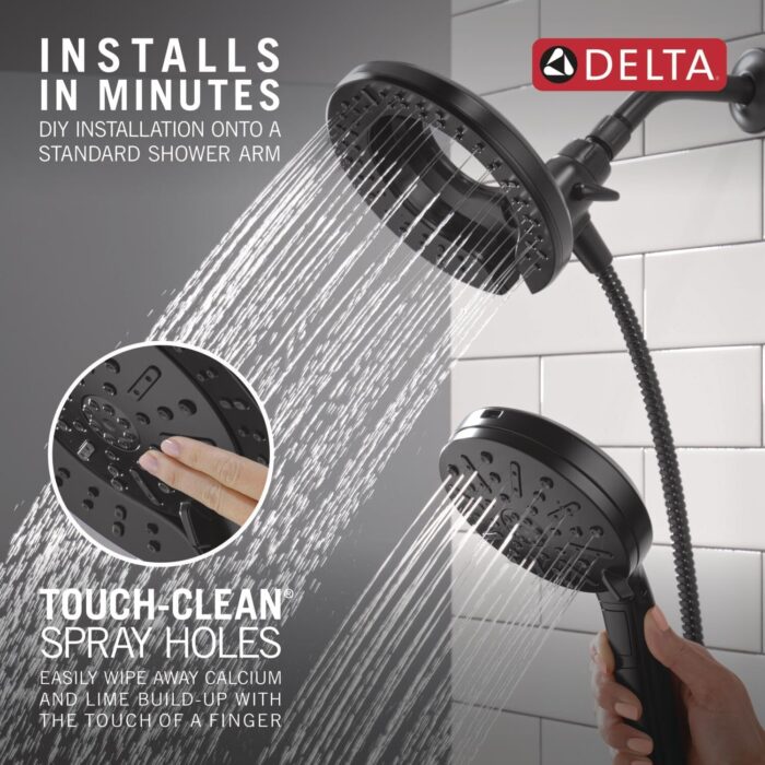 Delta Faucet 6-Setting In2ition 2-in-1 Dual Shower Head with ProClean Spray, Matte Black Round Shower Head with Hose, Hand Held Shower Head, Matte Black 75655BL - Image 7