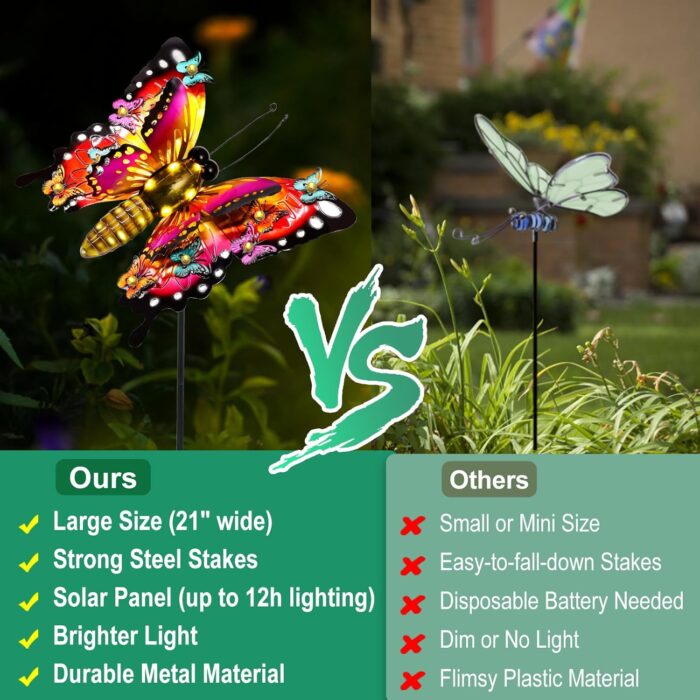 Solar Butterfly Garden Lights - Large 41" Metal Decorative Stake Lights, Waterproof Outdoor Decor for Patio, Yard, Porch & Gardening Gifts - Image 7
