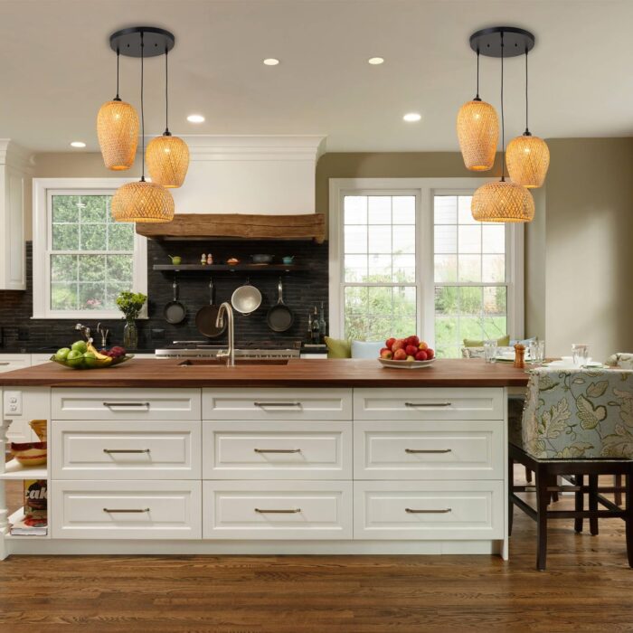 Rattan Pendant Light Bamboo Hanging Light 3-Lights Boho Pendant Light Fixture Woven Basket Wicker Shade Rattan Chandelier for Living Room Dining Room Kitchen - Image 6
