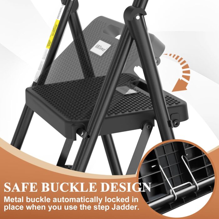 HBTower Step Ladder, Folding Step Stool with Wide Anti-Slip Pedal, Sturdy Steel Ladder, Convenient Handrail, Lightweight, Portable Steel Step Stool - Image 2