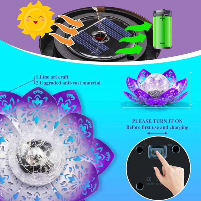 Huaxu Solar Garden Lights Outdoor Decorative - Bright Lotus Flower Table Lamp, Waterproof Solar Lights for Patio Pathway Yard Balcony Outside Decor - Image 6
