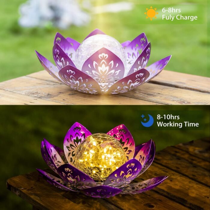 Huaxu Solar Garden Lights Outdoor Decorative - Bright Lotus Flower Table Lamp, Waterproof Solar Lights for Patio Pathway Yard Balcony Outside Decor - Image 3