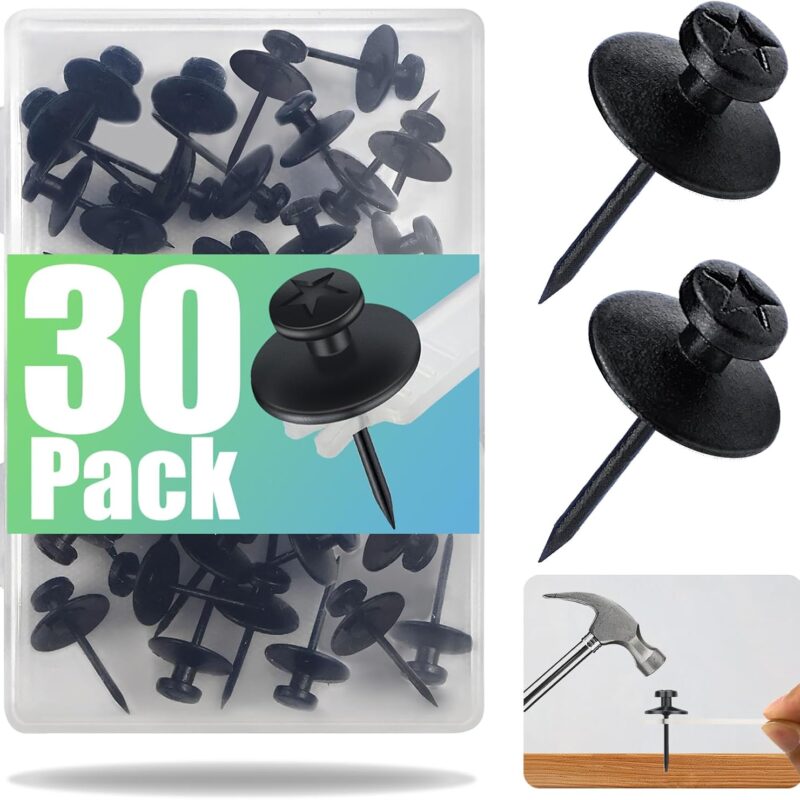 30 Pack Double Headed Picture Hanging Nails, Thumb Tacks, Push Pins for Wall Hangings, Wall Hooks for Home Office Photo Decor, Black