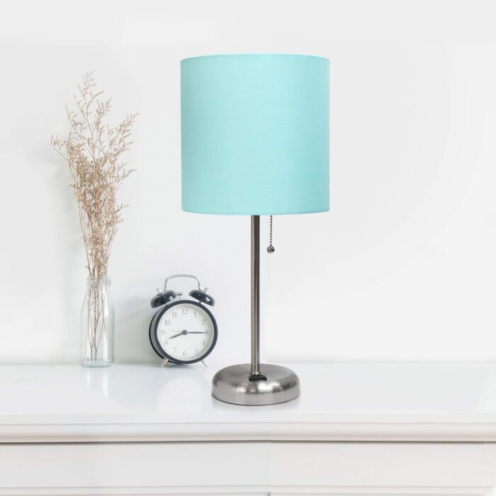 Simple Designs LT2024-AQU Brushed Steel Stick Table Desk Lamp with Charging Outlet and Drum Fabric Shade, Aqua - Image 7