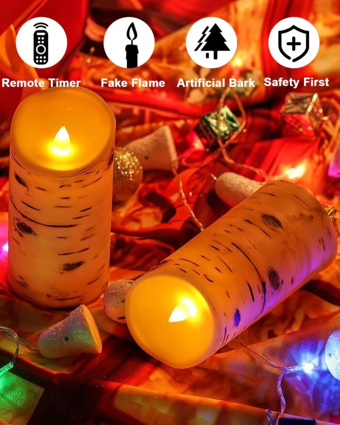 Comenzar Flameless Candles Birch Bark Candle LED Candles Home Decor H: 456" x D: 3.25" Electric Candle Faux Candles with Remote Timer Pack 3 - Image 2