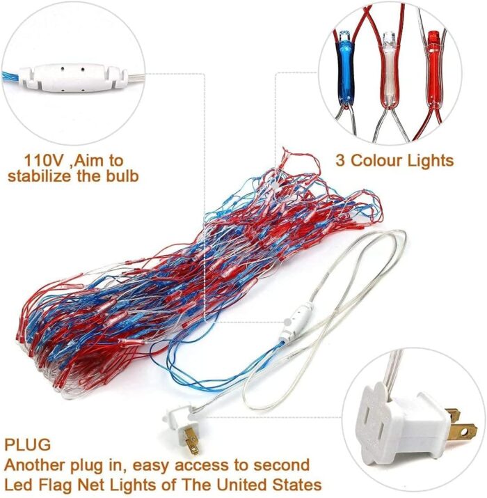 HYH American Flag Lights with 420 Super Bright LEDs Waterproof Led Flag Net Light of The United States for Memorial Day,Yard,Garden Decoration,Festival,Holiday,Party,Christmas New Year Decorations - Image 3