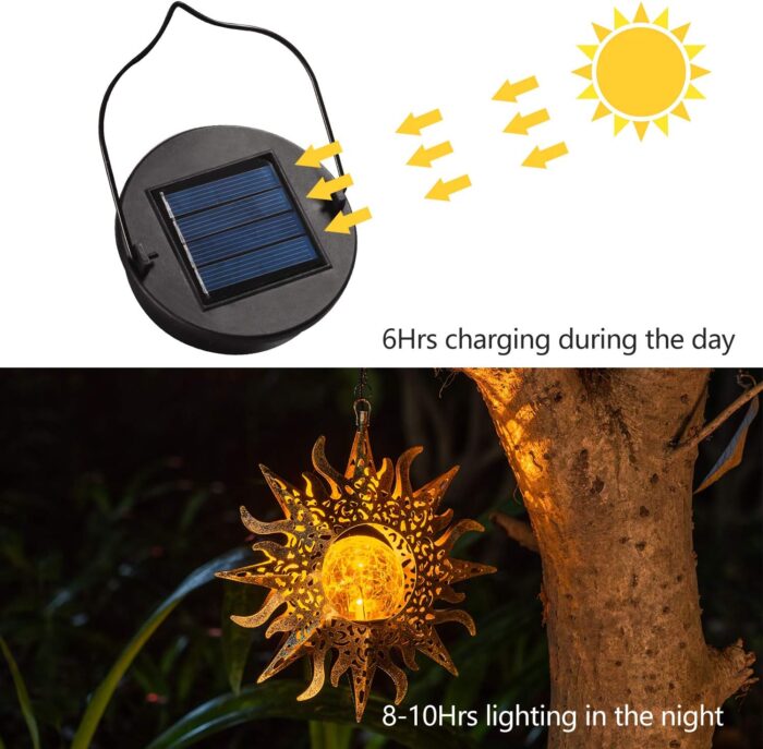 Solar Lights Outdoor Garden Decor Hanging Lanterns Decoration Metal Sunflower Gifts Waterproof for Yard Clearance Front Porch Lawn Driveway Patio Backyard Pathway Gardening Gift - Image 6