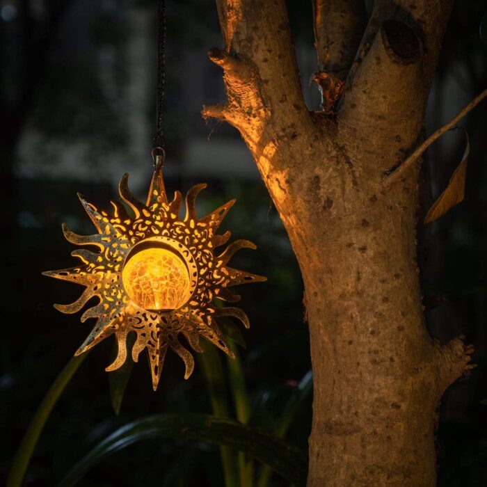 Solar Lights Outdoor Garden Decor Hanging Lanterns Decoration Metal Sunflower Gifts Waterproof for Yard Clearance Front Porch Lawn Driveway Patio Backyard Pathway Gardening Gift - Image 3