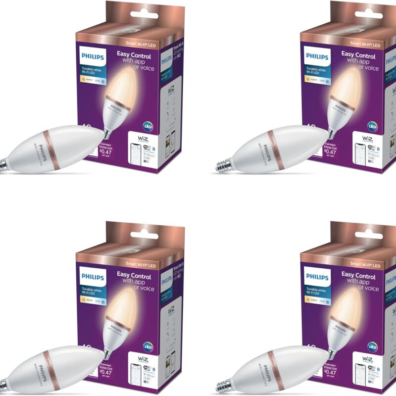Philips 40-Watt Equivalent B12 LED Smart Wi-Fi Tuneable White Light Bulb Powered by WiZ with Bluetooth (4-Pack)
