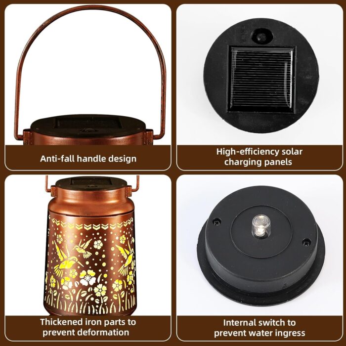 Solar Lanterns Outdoor Waterproof Gifts for Women Grandma Gifts for Mom Hummingbird Garden Decor Solar Hanging Lantern Metal for Patio Yard Festival Pathway Landscape (Hummingbird, 1) - Image 4