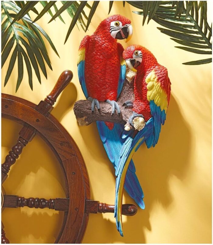 Design Toscano Tropical Scarlet Macaws Wall Sculpture, 22 Inch, Full Color - Image 2