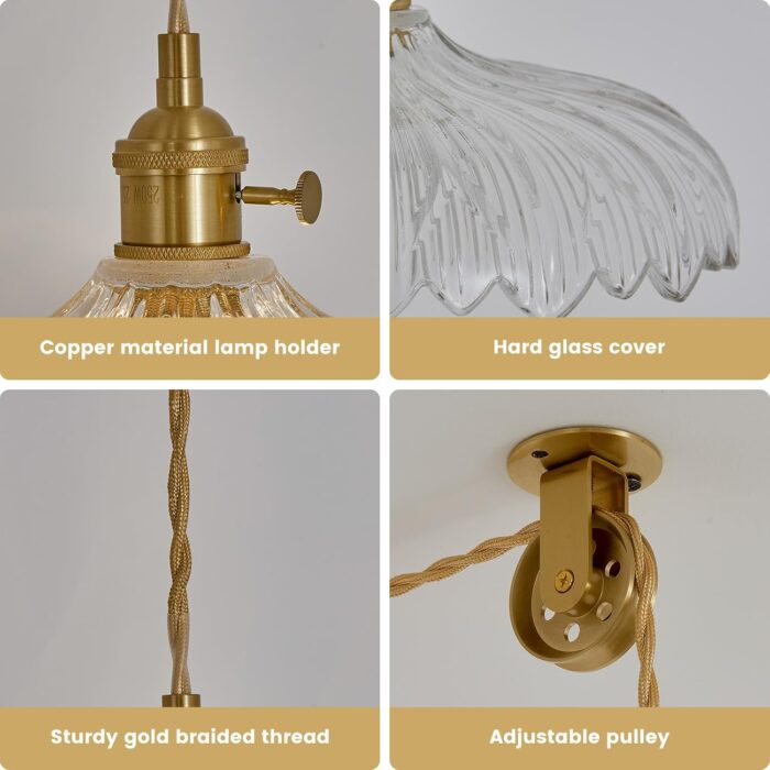 Plug in Pendant Light, Clear Glass Shade Hanging Light, Industrial Pendant Light for Entryway, Dinning Room Lighting Fixture, Bedroom and Kitchen Island with Light Bulb - Image 5