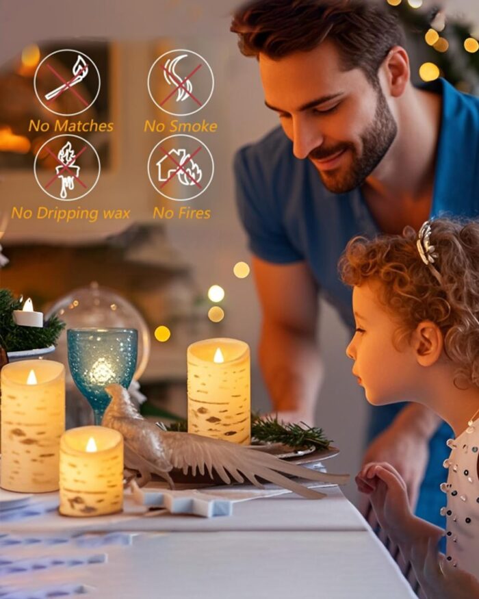 Comenzar Flameless Candles Birch Bark Candle LED Candles Home Decor H: 456" x D: 3.25" Electric Candle Faux Candles with Remote Timer Pack 3 - Image 4
