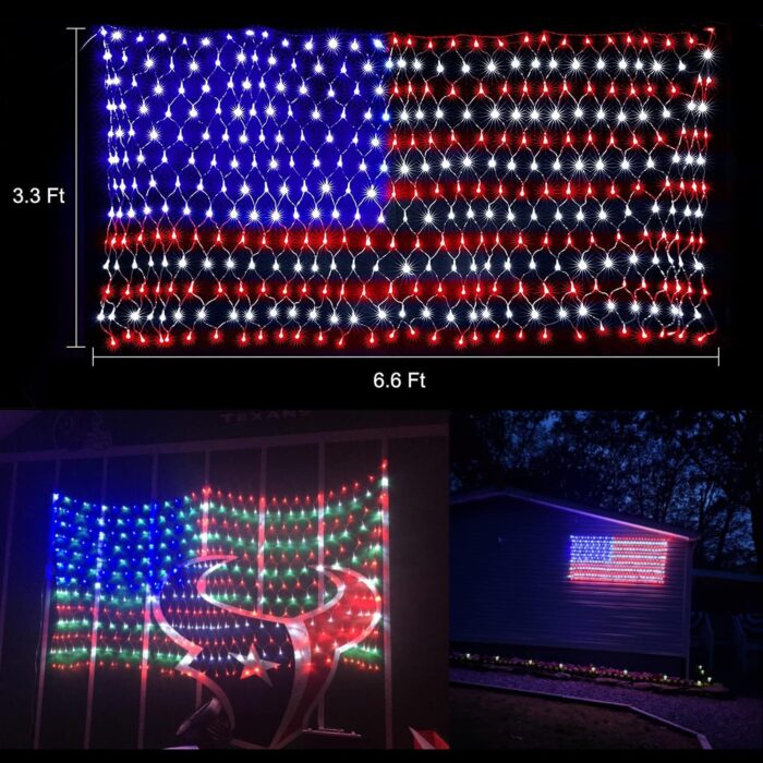 HYH American Flag Lights with 420 Super Bright LEDs Waterproof Led Flag Net Light of The United States for Memorial Day,Yard,Garden Decoration,Festival,Holiday,Party,Christmas New Year Decorations - Image 2