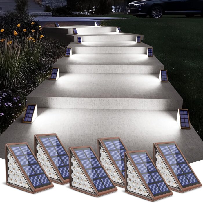 NIORSUN Solar Step Lights for Outside, Stair Light Outdoor Waterproof IP67 Auto On Off,Cool White Light,Solar Lights for Steps,Stair,Patio,Yard,Porch,Front Door,Sidewalk,Deck Decor,Brown,6 Pack