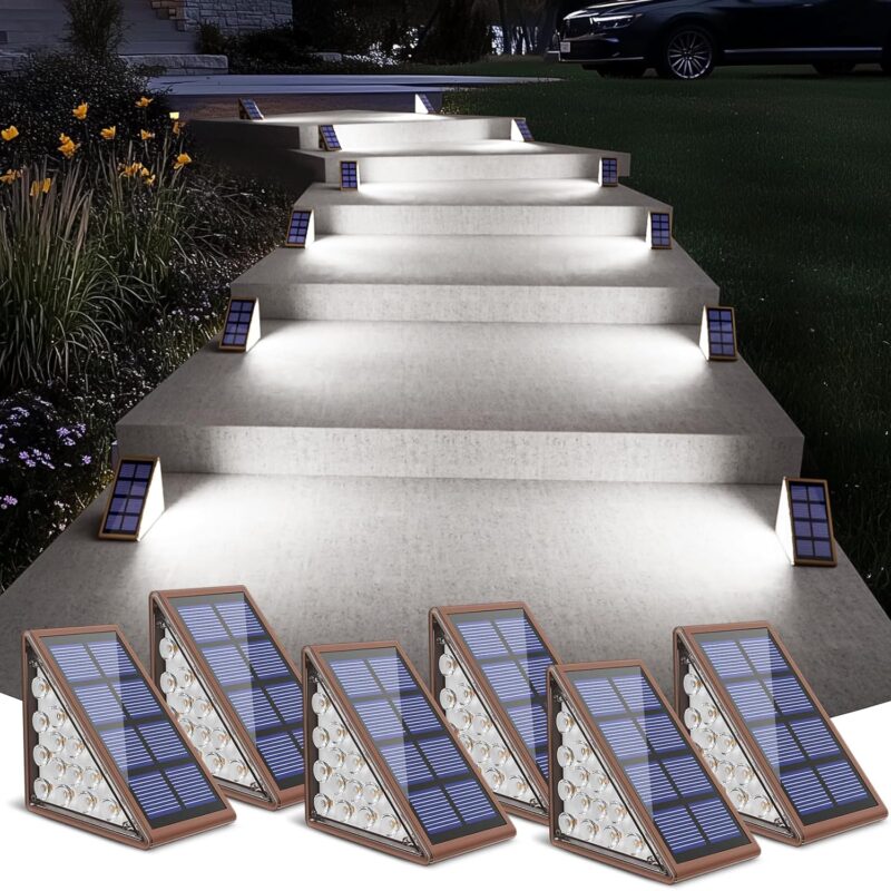 NIORSUN Solar Step Lights for Outside, Stair Light Outdoor Waterproof IP67 Auto On Off,Cool White Light,Solar Lights for Steps,Stair,Patio,Yard,Porch,Front Door,Sidewalk,Deck Decor,Brown,6 Pack