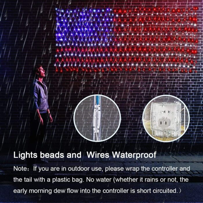 HYH American Flag Lights with 420 Super Bright LEDs Waterproof Led Flag Net Light of The United States for Memorial Day,Yard,Garden Decoration,Festival,Holiday,Party,Christmas New Year Decorations - Image 4