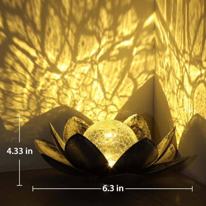 Otdair Solar Lights Outdoor Lotus, Garden Decor Metal Crackle Globe Glass Lotus Lamp, Outdoor Solar Lights for Yard, Patio, Balcony Decor - Image 4