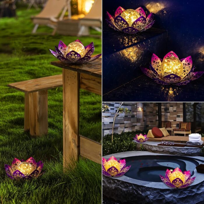 Huaxu Solar Garden Lights Outdoor Decorative - Bright Lotus Flower Table Lamp, Waterproof Solar Lights for Patio Pathway Yard Balcony Outside Decor - Image 4