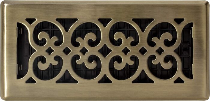 Decor Grates SPH410-A Scroll Design Floor Register, 4x10, Antique Brass Finish - Image 2