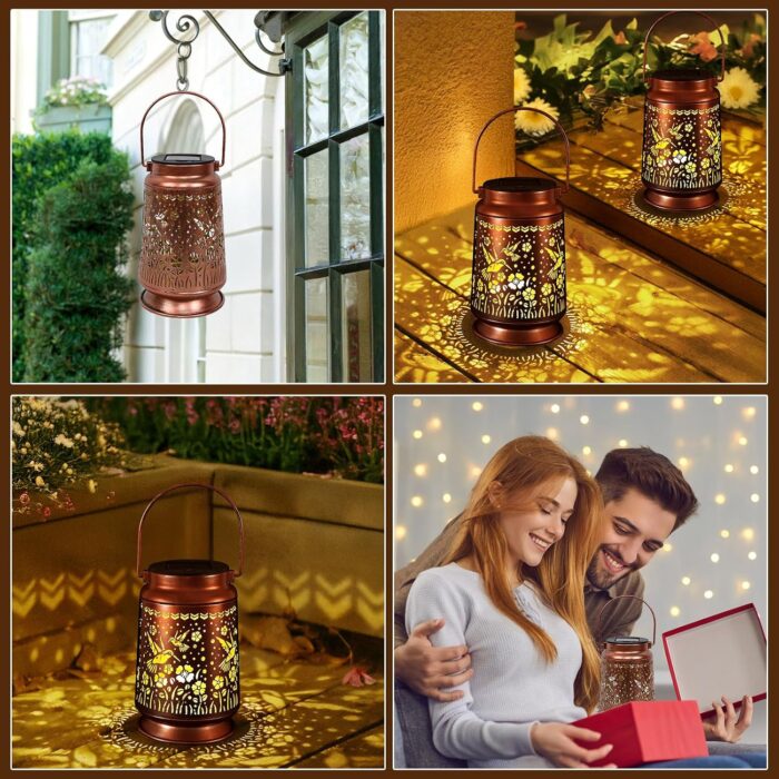 Solar Lanterns Outdoor Waterproof Gifts for Women Grandma Gifts for Mom Hummingbird Garden Decor Solar Hanging Lantern Metal for Patio Yard Festival Pathway Landscape (Hummingbird, 1) - Image 3