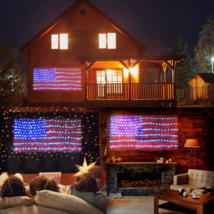 HYH American Flag Lights with 420 Super Bright LEDs Waterproof Led Flag Net Light of The United States for Memorial Day,Yard,Garden Decoration,Festival,Holiday,Party,Christmas New Year Decorations - Image 6