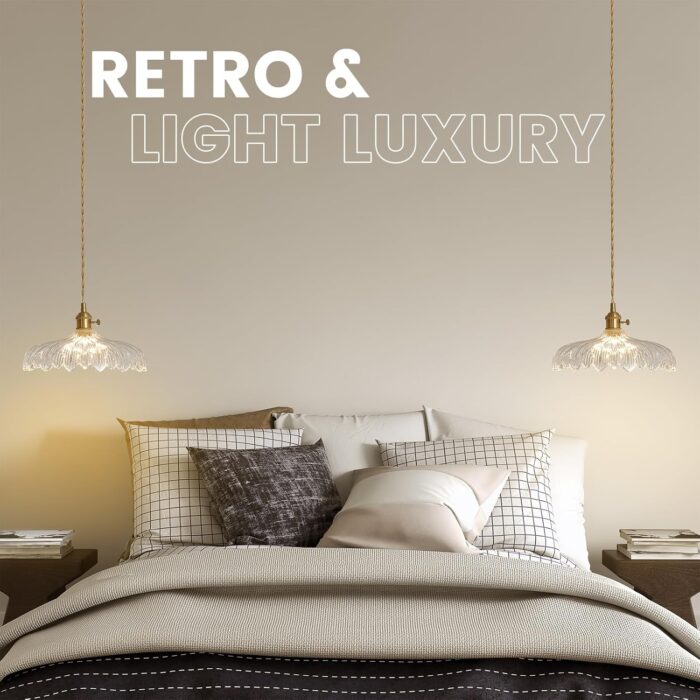 Plug in Pendant Light, Clear Glass Shade Hanging Light, Industrial Pendant Light for Entryway, Dinning Room Lighting Fixture, Bedroom and Kitchen Island with Light Bulb - Image 3