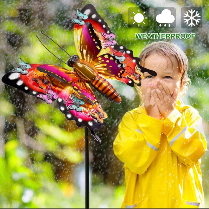 Solar Butterfly Garden Lights - Large 41" Metal Decorative Stake Lights, Waterproof Outdoor Decor for Patio, Yard, Porch & Gardening Gifts - Image 3