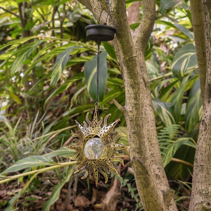 Solar Lights Outdoor Garden Decor Hanging Lanterns Decoration Metal Sunflower Gifts Waterproof for Yard Clearance Front Porch Lawn Driveway Patio Backyard Pathway Gardening Gift - Image 5