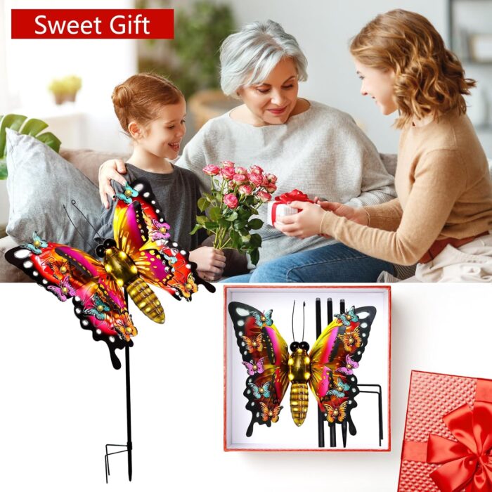 Solar Butterfly Garden Lights - Large 41" Metal Decorative Stake Lights, Waterproof Outdoor Decor for Patio, Yard, Porch & Gardening Gifts - Image 6