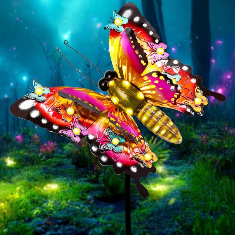 Solar Butterfly Garden Lights - Large 41" Metal Decorative Stake Lights, Waterproof Outdoor Decor for Patio, Yard, Porch & Gardening Gifts