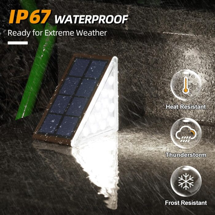 NIORSUN Solar Step Lights for Outside, Stair Light Outdoor Waterproof IP67 Auto On Off,Cool White Light,Solar Lights for Steps,Stair,Patio,Yard,Porch,Front Door,Sidewalk,Deck Decor,Brown,6 Pack - Image 3