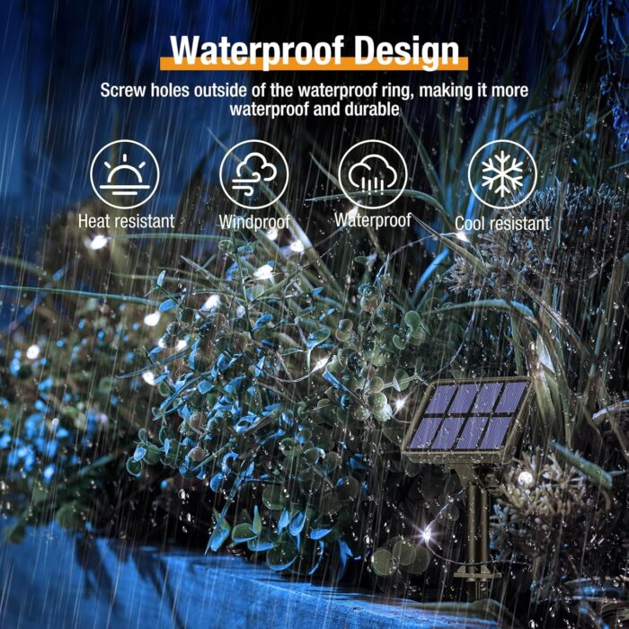 6-Pack Solar String Lights Outdoor, 480LED 198FT Solar Fairy Lights Waterproof 8 Modes Copper Wire Solar Powered Twinkle Lights for Outside Garden Patio Tree Christmas Wedding Party Decor (Cool White) - Image 3