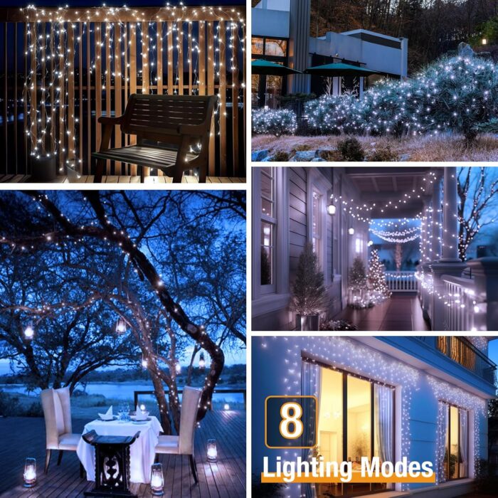 6-Pack Solar String Lights Outdoor, 480LED 198FT Solar Fairy Lights Waterproof 8 Modes Copper Wire Solar Powered Twinkle Lights for Outside Garden Patio Tree Christmas Wedding Party Decor (Cool White) - Image 4