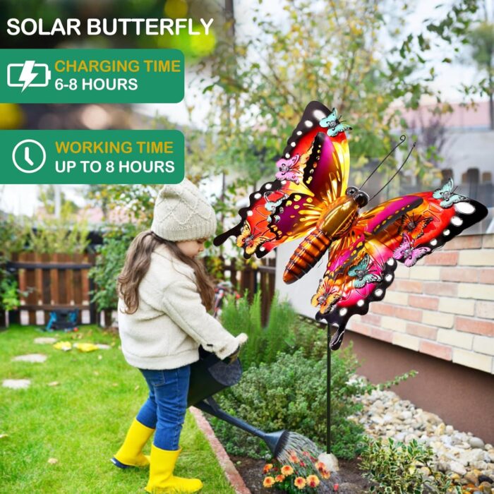 Solar Butterfly Garden Lights - Large 41" Metal Decorative Stake Lights, Waterproof Outdoor Decor for Patio, Yard, Porch & Gardening Gifts - Image 4