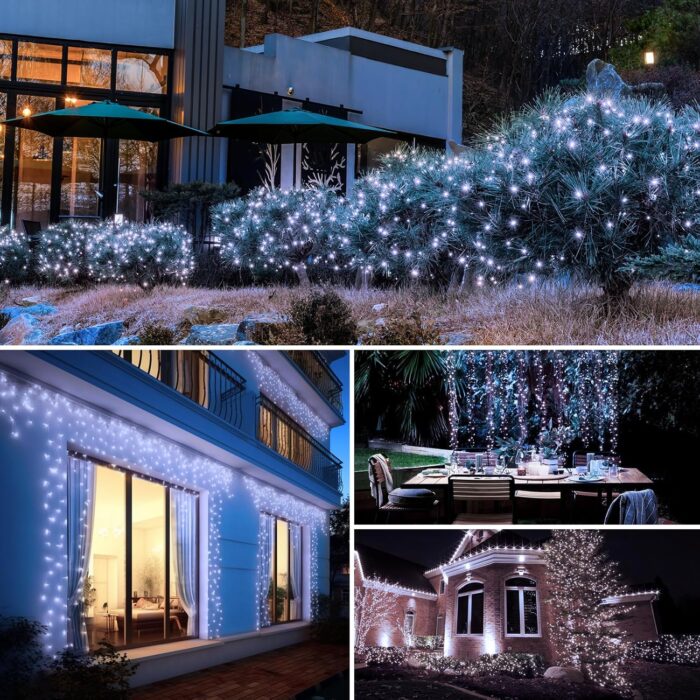 6-Pack Solar String Lights Outdoor, 480LED 198FT Solar Fairy Lights Waterproof 8 Modes Copper Wire Solar Powered Twinkle Lights for Outside Garden Patio Tree Christmas Wedding Party Decor (Cool White) - Image 6