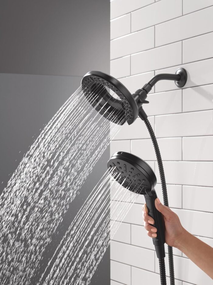 Delta Faucet 6-Setting In2ition 2-in-1 Dual Shower Head with ProClean Spray, Matte Black Round Shower Head with Hose, Hand Held Shower Head, Matte Black 75655BL - Image 6