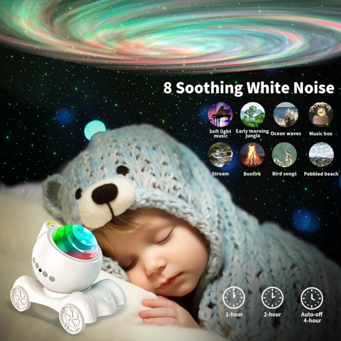 ENOKIK Galaxy Projector, Star Aurora Projector Built-in Bluetooth Speaker, Night Light for Kids Adults, White Noise Light for Home Decor/Relaxation/Party/Music/Gift (White) - Image 4