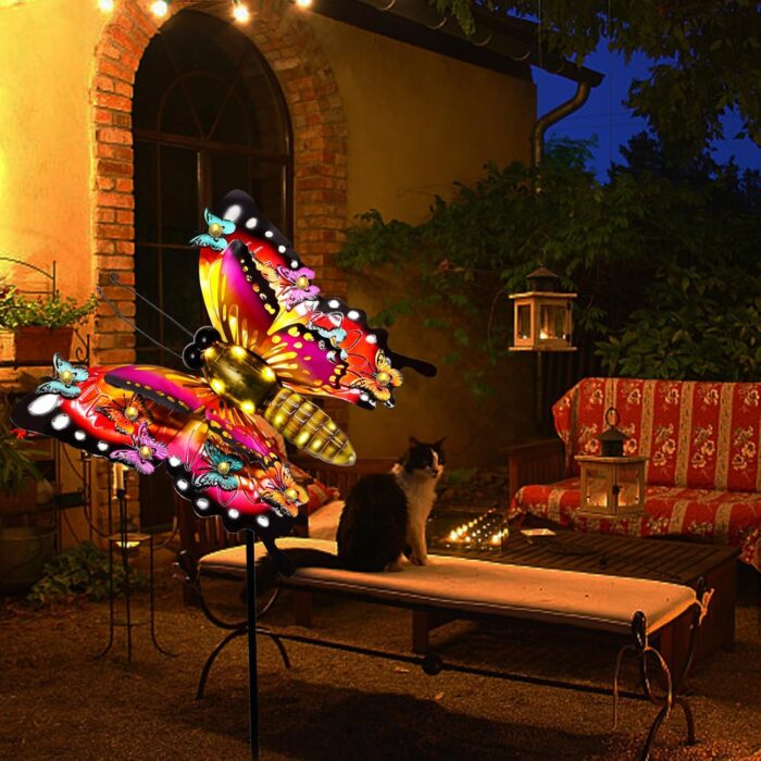 Solar Butterfly Garden Lights - Large 41" Metal Decorative Stake Lights, Waterproof Outdoor Decor for Patio, Yard, Porch & Gardening Gifts - Image 5