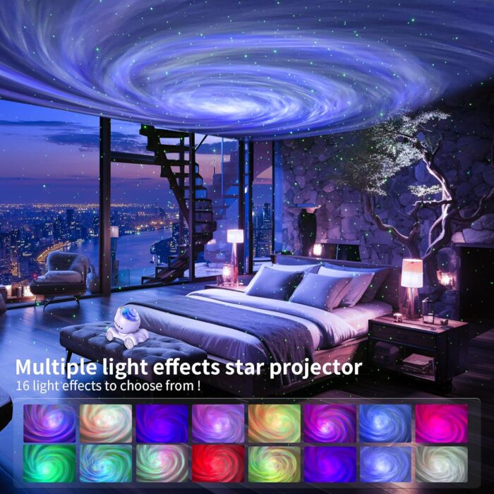 ENOKIK Galaxy Projector, Star Aurora Projector Built-in Bluetooth Speaker, Night Light for Kids Adults, White Noise Light for Home Decor/Relaxation/Party/Music/Gift (White) - Image 2