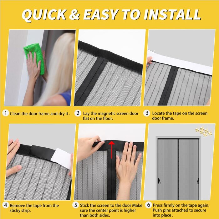 Magnetic Screen Door -Fit for Door Size:32x80 Inch, Hands Free Mesh Partition, Heavy Duty Screen Door Mesh Curtain Keeps Bugs Out, Frame Hook & Loop, Pet and Kid Friendly, Screen Door Size 34x82 - Image 6